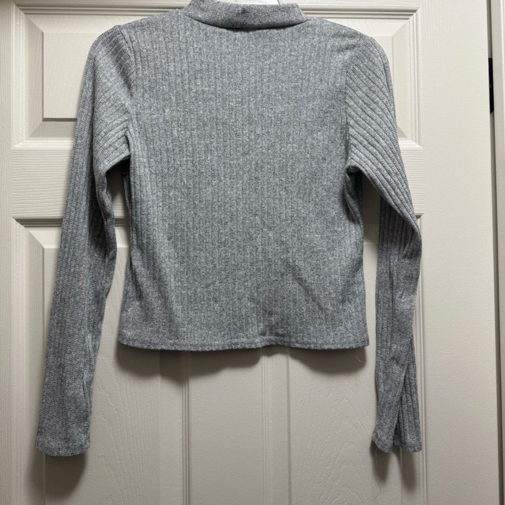 Olivia Rae Gray Ribbed Mandarin Collar Blouse